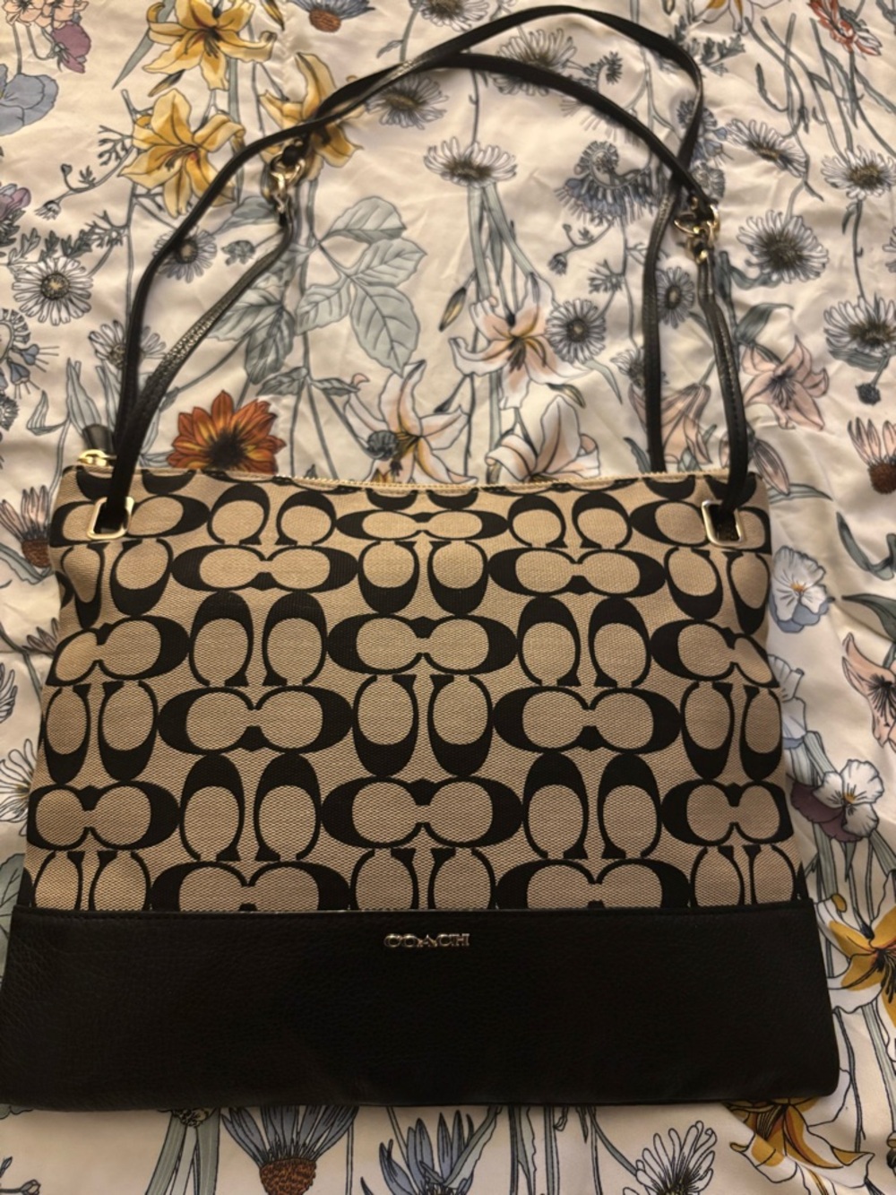 Coach Canvas Shoulder Bag in Khaki and Black